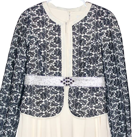 Navy White Long Sleeve Maxi Dress Size Large - Picture 2 of 10